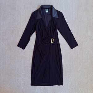 Anne Klein Vegan Leather Collar Black Wrap Dress Size 2 NWT